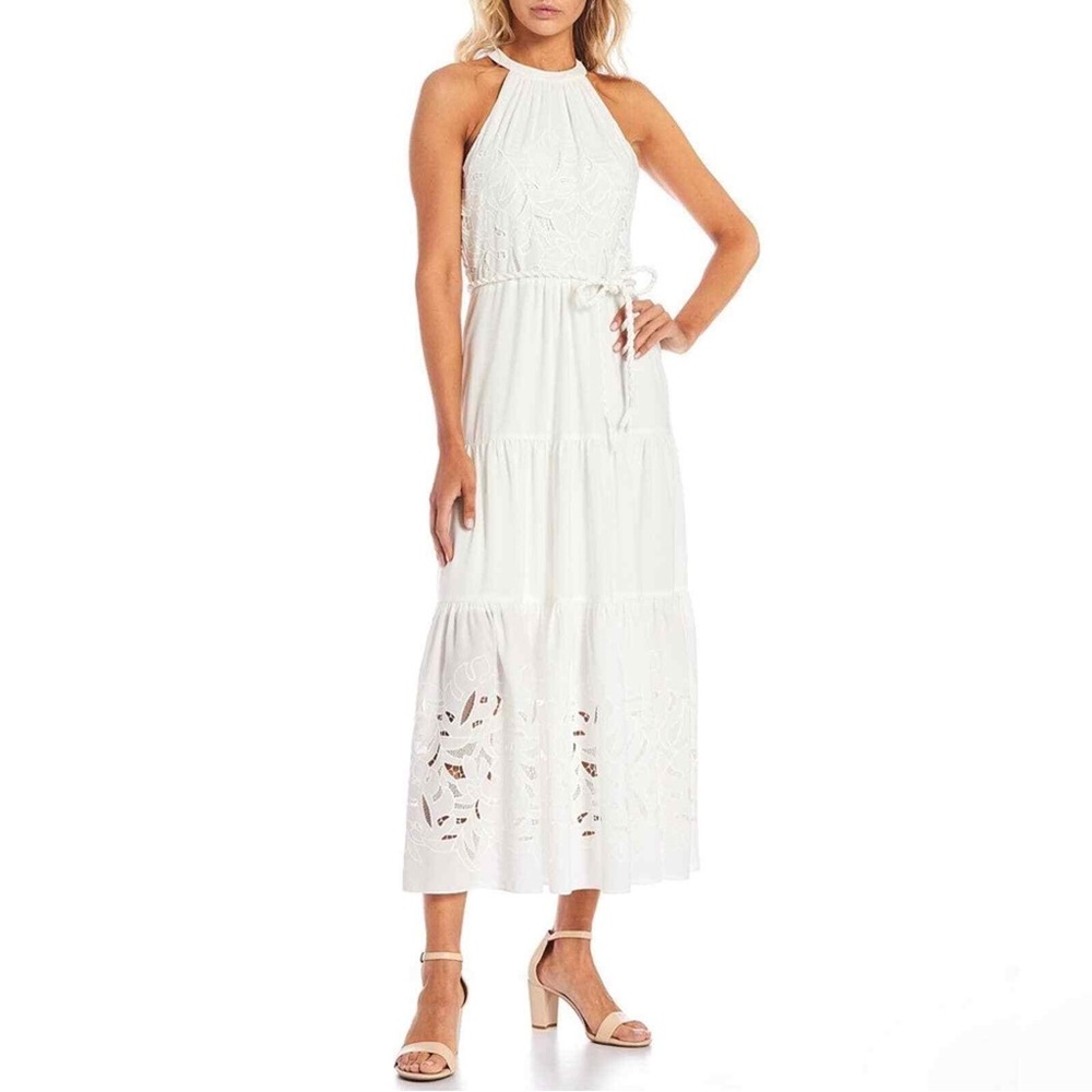 NWT ALEX MARIE | Angelica White Halter Neck | Braided Belt MIDI Dress 14